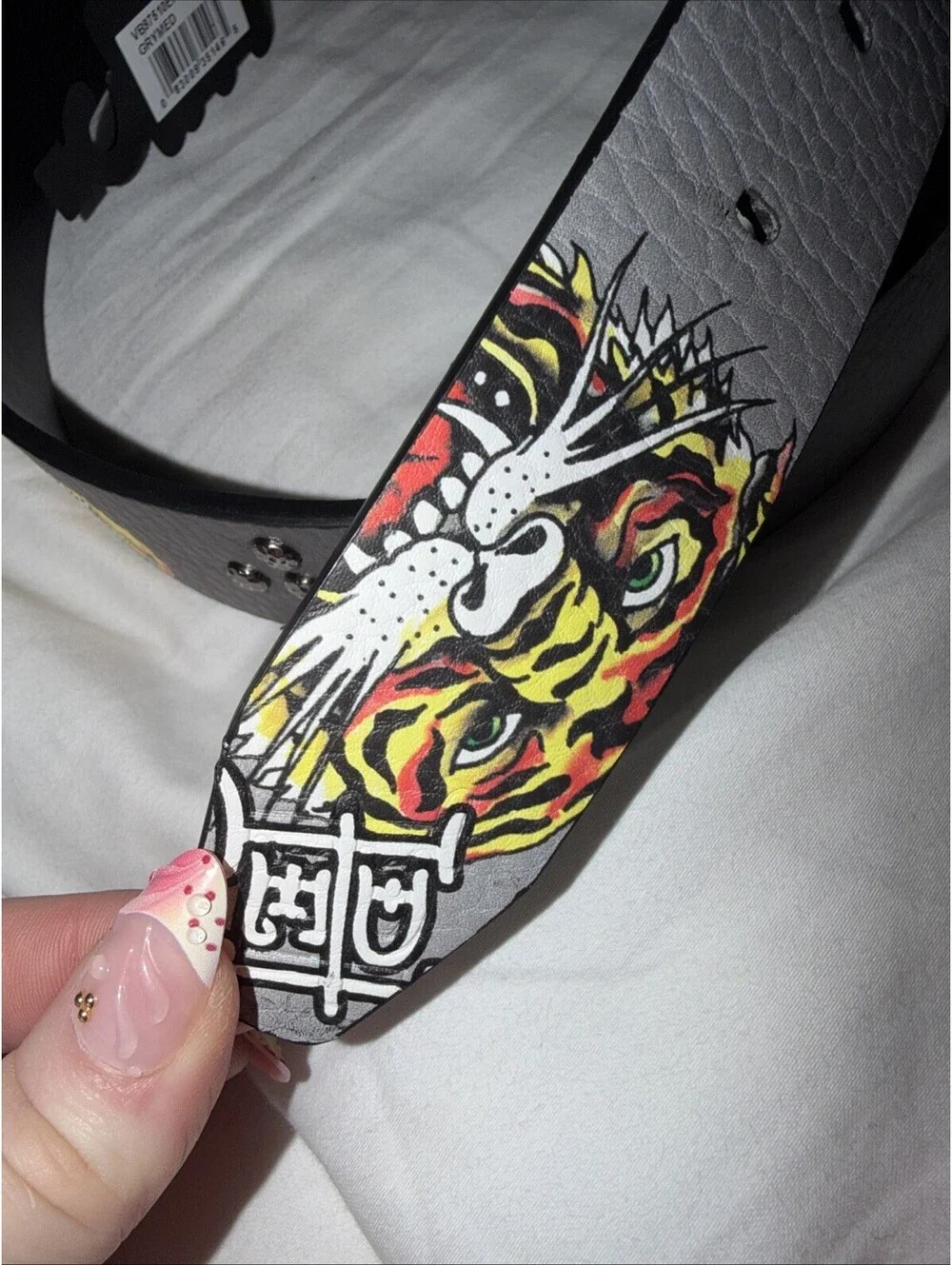 Ed Hardy Tiger Studded Belt Gray/Black Size 36 New with Tags
